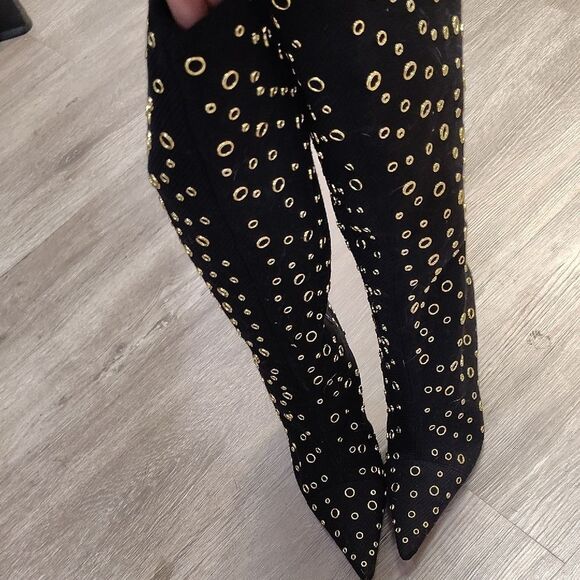 Black and Gold Studded Knee-High Boots - Picture 3 of 6